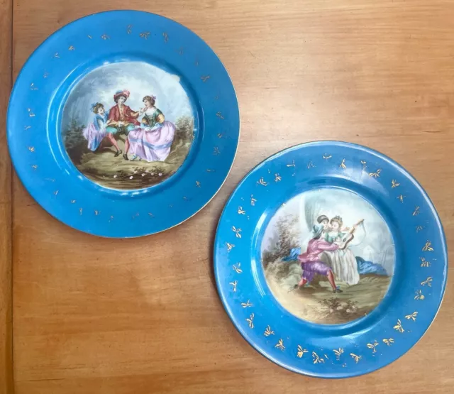 Set of 2 ~ Antique Sevres Courting Scenes Chateau Des Tuileries France Plates