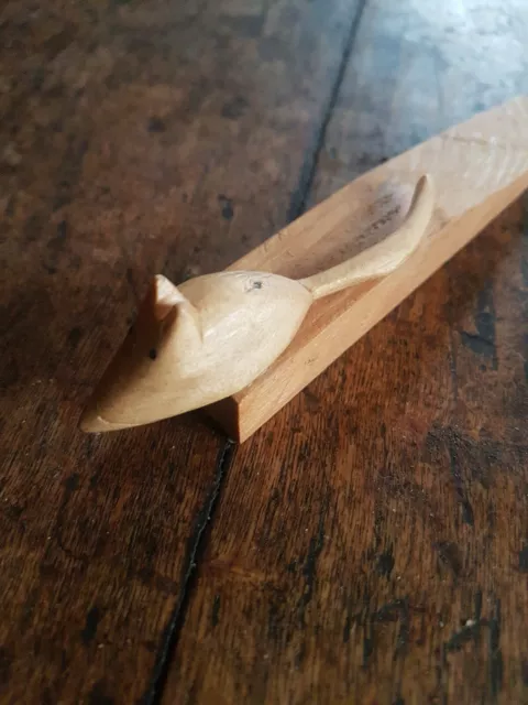 Victorian wood pine over 150 years old -- door stop  with hand carved mouse