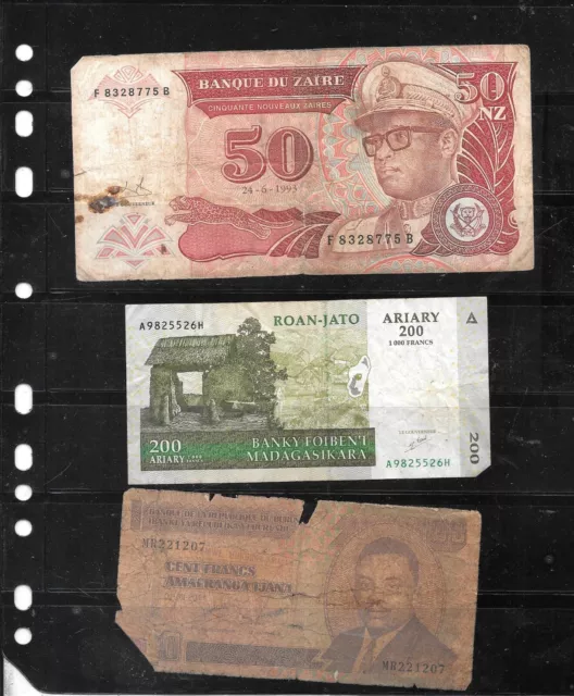 Africa Countries 3 Different Ag Banknote Paper Mney Currency Lot Collection