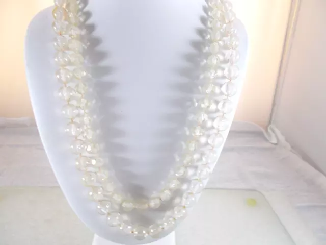 VTG Double Strand Lucite Clear Bubble Bead Necklace Beaded Box Clasp Ships Free