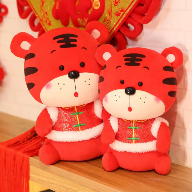 Tiger Plush Doll in Chinese Costume Stuffed Zodiac Mascot Plushies CNY Decors