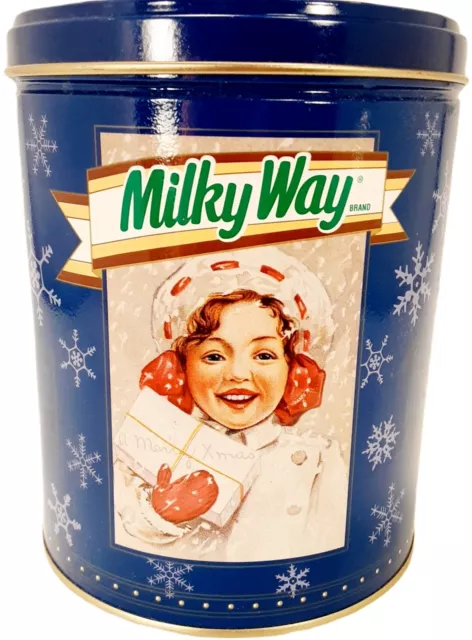 Milky Way Candy Bar Collectible Tin Winter Dark Blue Snowflake Vintage 1993