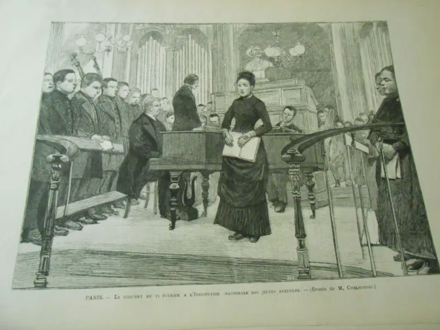 Gravure 1888 - Paris Concert Institution nationale des jeunes aveugles