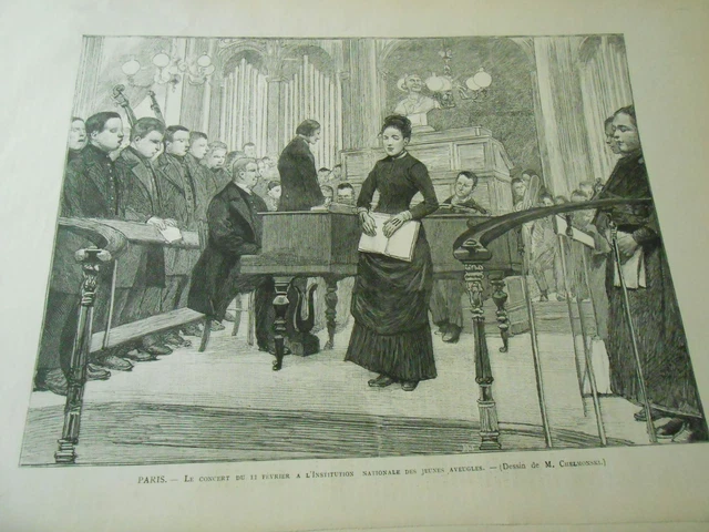 Gravure 1888 - Paris Concert Institution nationale des jeunes aveugles
