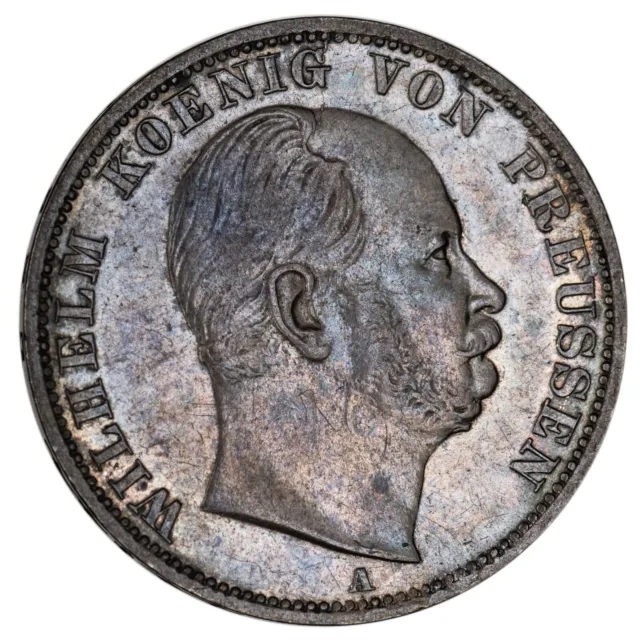 German States. Prussia 1866-A Silver Thaler, 18.49 gr., 33 mm Toned AU KM-494