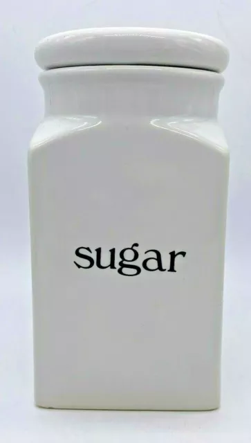 Stylish White ceramic Lidded Sugar Storage Jar with Black "Sugar" Text