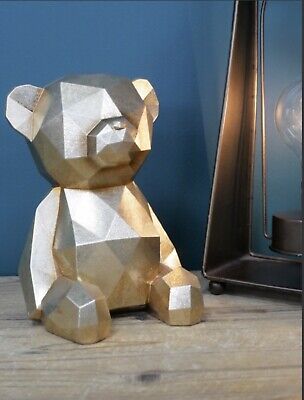 Geometric Teddy Golden Bear Home Decor Ornament Figurine Sculpture 20cm