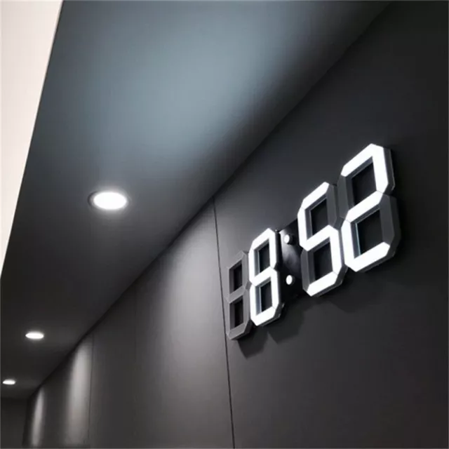 Clock Alarm Wall Digital Desk 3D Office Home Modern Design Watch Night Bright