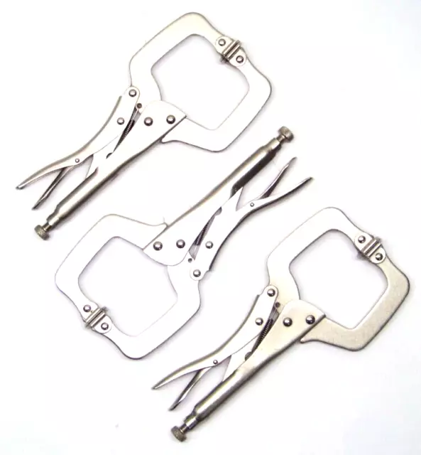 11" Locking C Clamp Pliers 3pc Set with Swivel Pads Welding Vise Clamps Holding