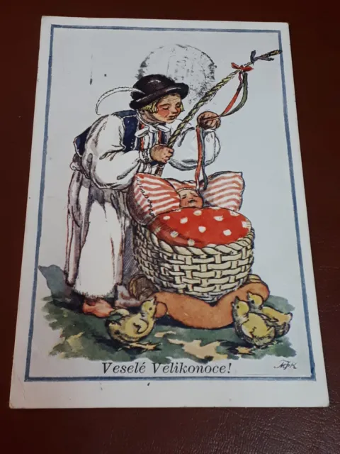 Alte AK Frohe Ostern / Veselé Velikonoce 1940 Feldpost / Kind und Baby / Küken