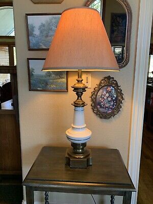 Vintage Stiffel Lamp Large Brass Pottery Mid Century 1960s Signed Label