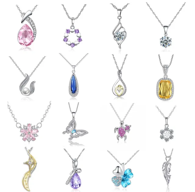 Women fashion silver gold rose  zircon love charm bling crystal pendant Necklace