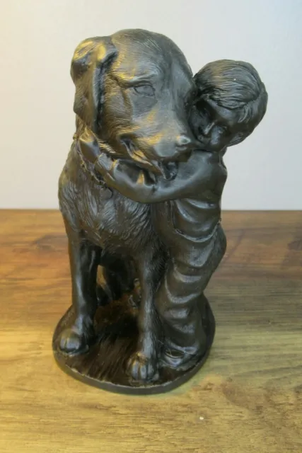 Heredites Signed Pauline Parsons Boy & His Dog Statue 6" Cold Cast Bronze
