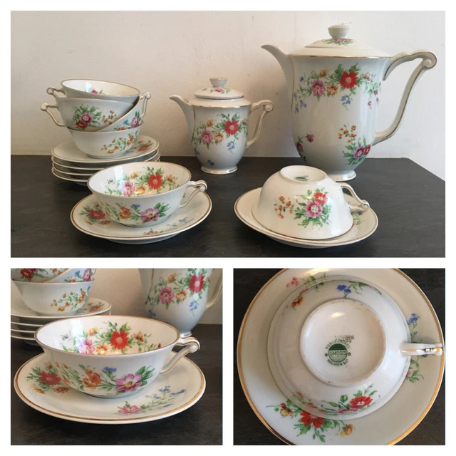Ancien Service à Café , Thé Ou MoKa En Porcelaine De Limoges Salmon & C* / R&C*