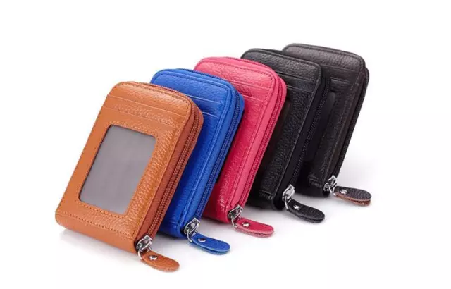 Men Genuine Leather RFID Blocking Thin Wallet Credit Card Holder Zipper Pocket 4