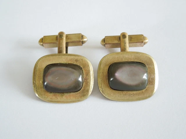 Boutons De Manchette Vintage Nacre Et Métal Doré - 12,1g / 2,1 X 1,6 Cm