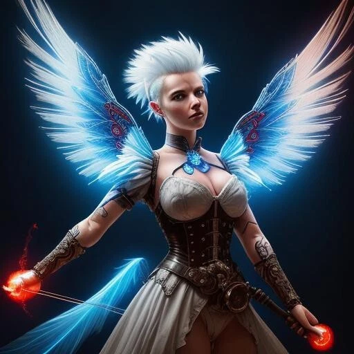 Steampunk Archer Angel Fire Water Angel AI Art Digital Asset Digital Collectible