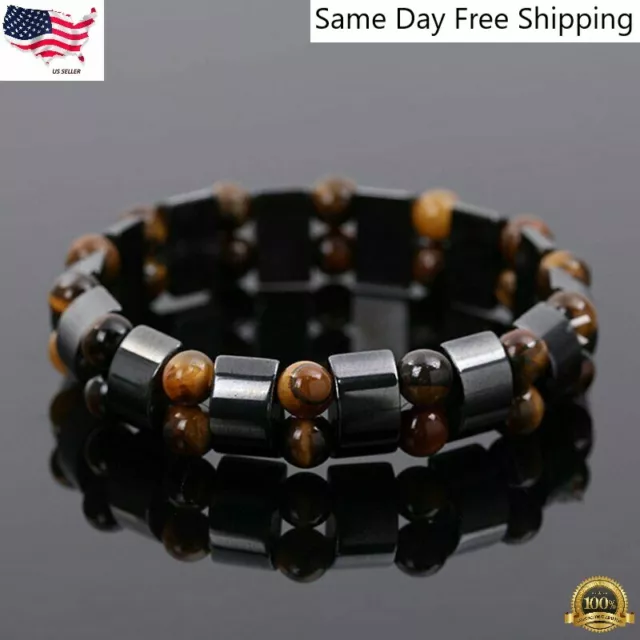 Natural Hematite Double Tiger Eye Stone Energy Bracelet Healing Unx Lab-Created