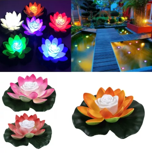 LED Garden Floating Solar Powered Lotus Flower Light Pond Pool Landscape Lamp