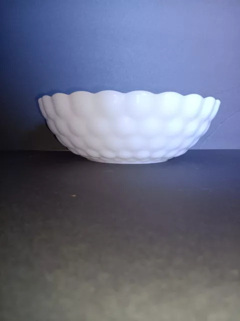 Vintage White Milk Glass Bubble Bowl 8.25" Scallop Edge Anchor Hocking