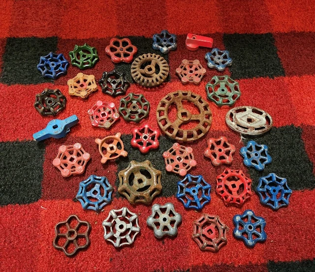 Vintage lot of 32 Faucet Handles Steampunk Industrial Valve Water Knobs Art