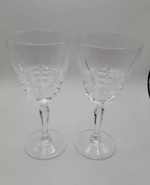 French 24% Lead Crystal Unit No. 1 Set of 2 Goblets Verite Pattern W M Dalton