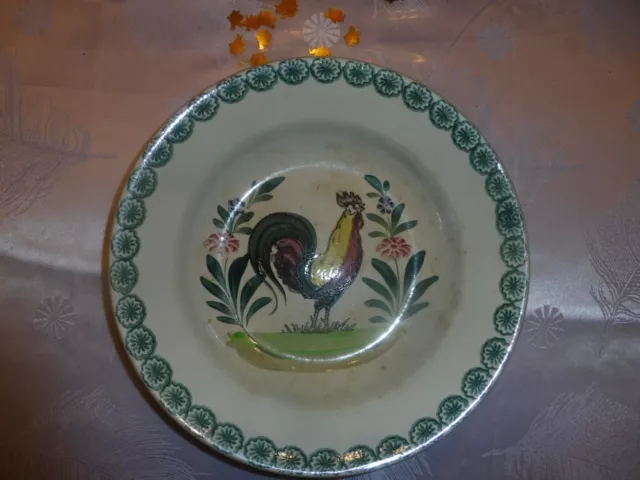 Ancien Plat Creux Faience France St Amand Decor Peint Main Decor Coq