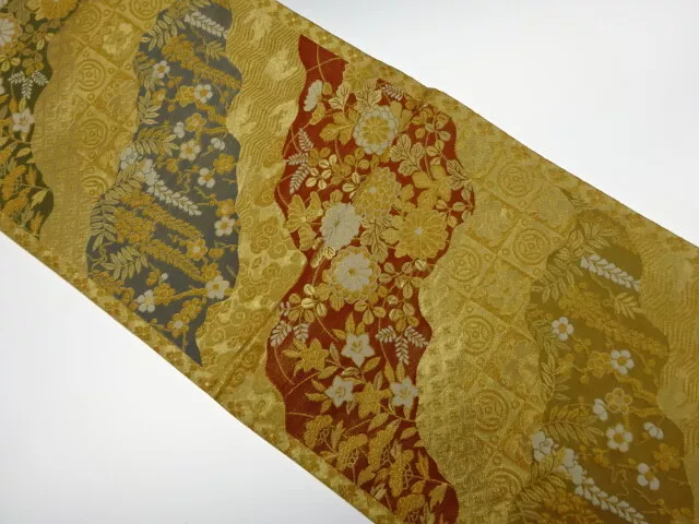 5939593: Japanese Kimono / Vintage Fukuro Obi / Woven Kiku & Wisteria