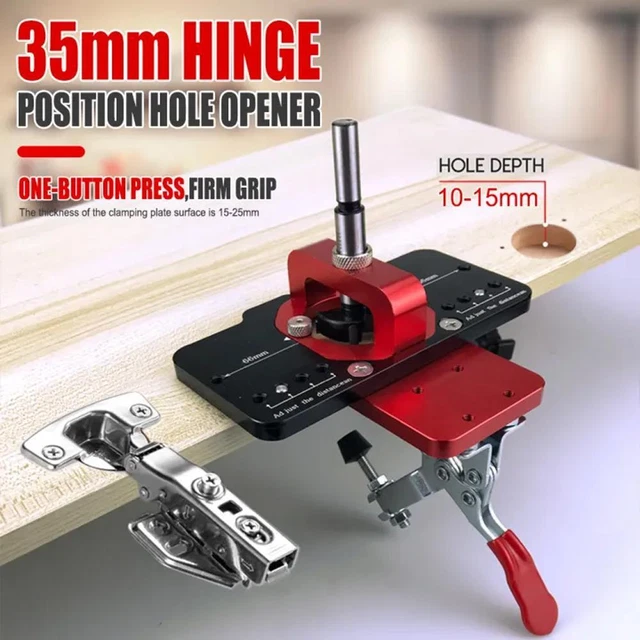 Woodworking Concealed Hinge Jig 35mm Door Hinge Hole Drilling Guide Drill Bits