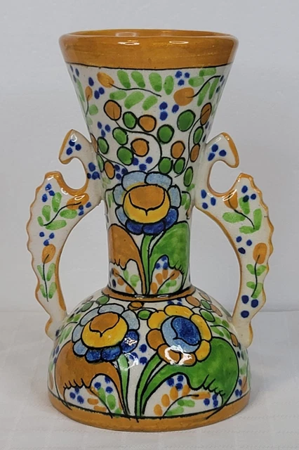 Vintage Italian Majolica Art Pottery Vase SIGNED Italy