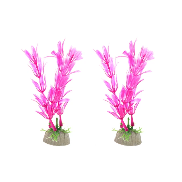 2 Pcs Aquarium Artificial Plants Plastic for Fish Tank Decorationation Rose Red