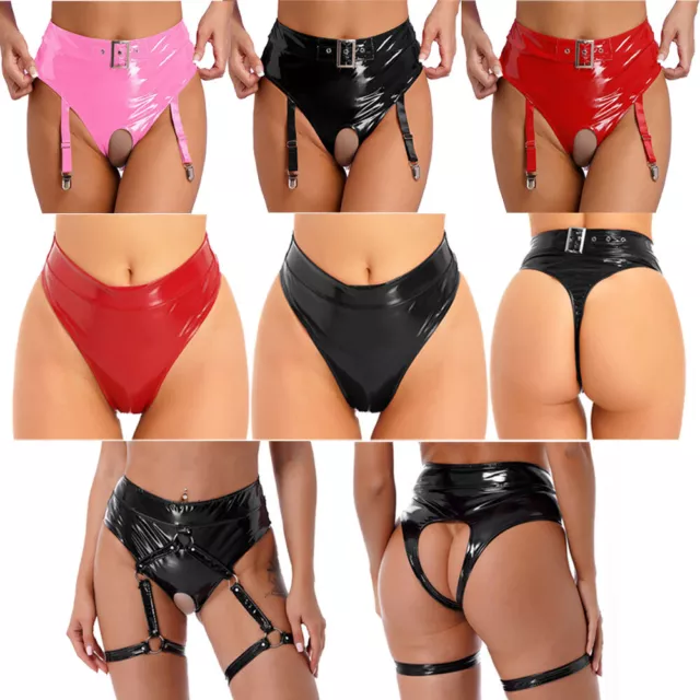 2PCS Sexy Lingerie Women Underwear See Through Oiled Shiny Silky Panties  Briefs 