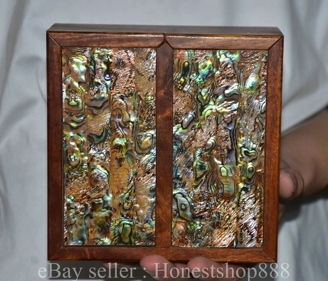 5.6" Old Chinese Huanghuali Wood Conch Dynasty Storage Jewelry Box Statue