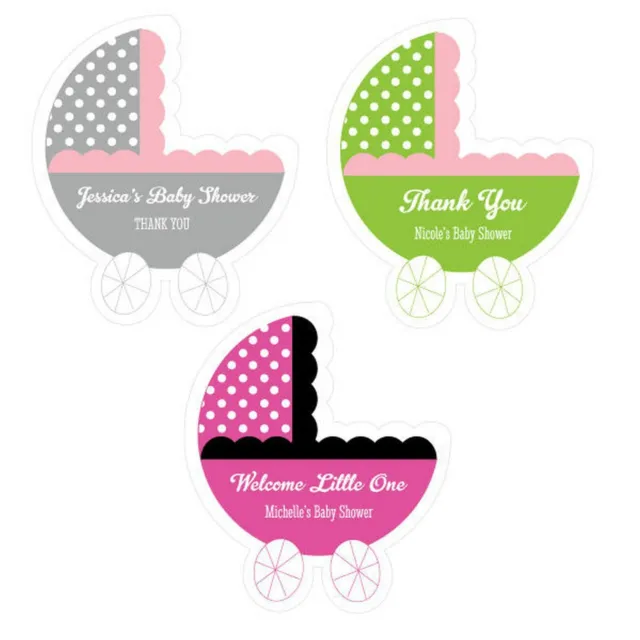 24 Personalized Baby Carriage Stickers - Shower Favor Decorations - MW18141