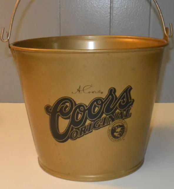 Rare Vintage COORS ORIGINAL Metal Beer Bucket - Gold - With Handle