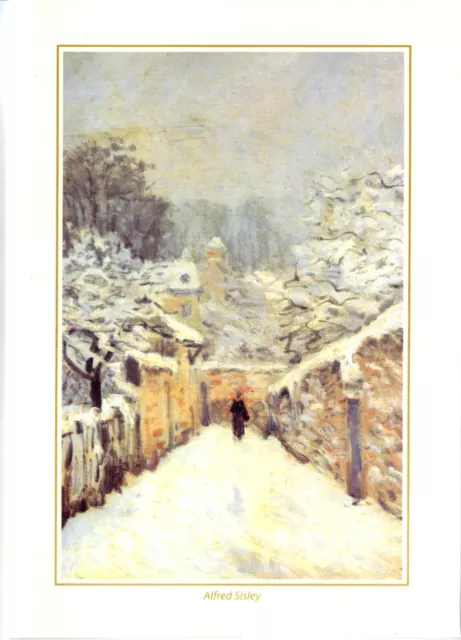 Carte double Tableau d’Alfred Sysley - neige à Louveciennes - 12x17 cm Neuve
