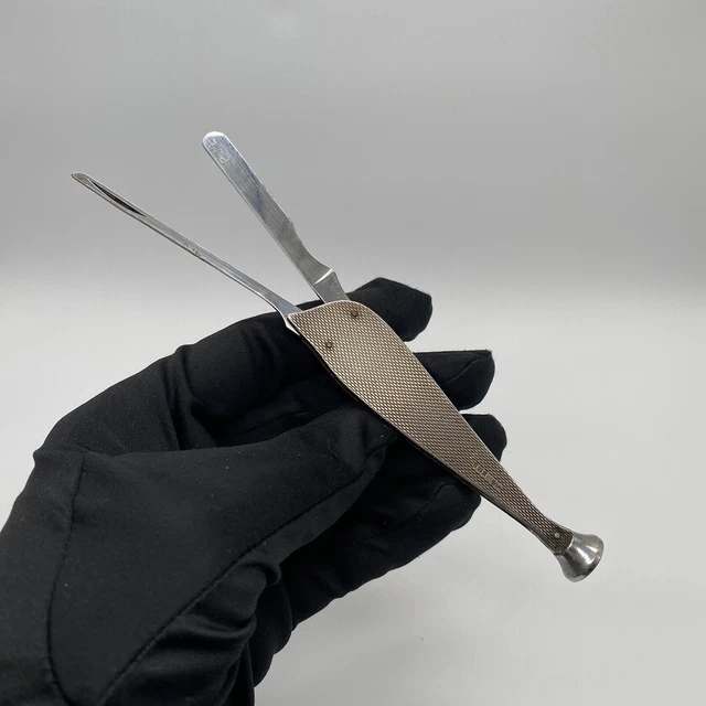 Antico pulitore tubi argento sterling e multiutensile - 45 grammi