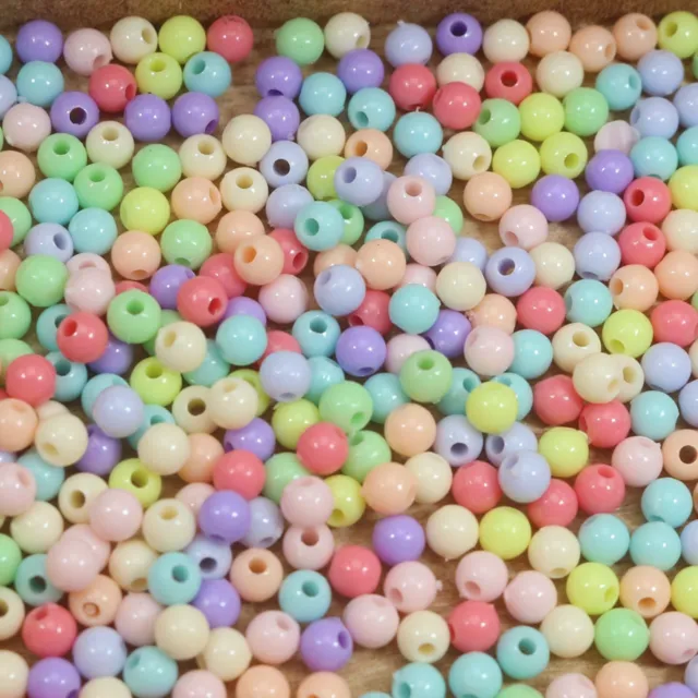 1000 Mixed Pastel Color Acrylic Round Beads 4mm Smooth Ball Loose Spacer