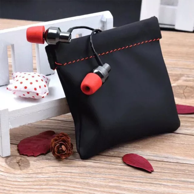 3pcs PU Leather Earphone Pouch For Carrying Jewelry Portable Spring Closure..