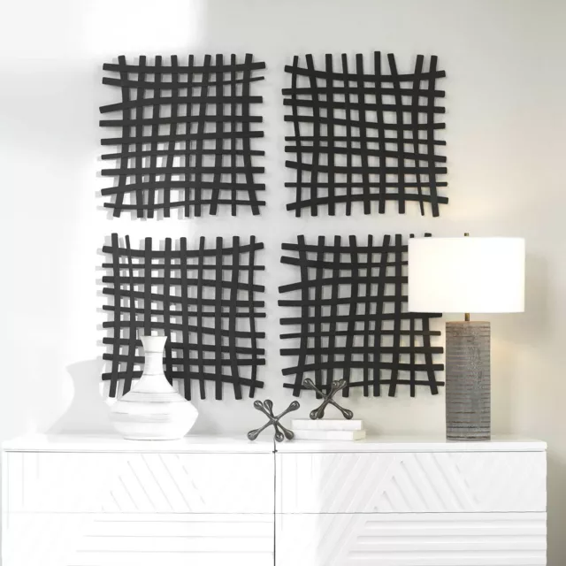 Four Modern Industrial Abstract Gridlines Iron Wall Panels 24" Uttermost 04293