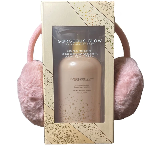 Precioso conjunto de regalo de cuidado corporal acogedor brillante con baño de burbujas y manguitos para los oídos de piel sintética