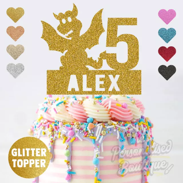 Topper per torta glitter personalizzato drago ragazzi ragazze bambini compleanno