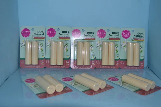 (8) EOS 100% Natural Organic Lip Balm Sticks VANILLA BEAN 0.14 oz 2 In Each