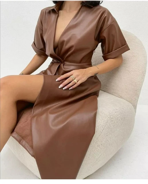 BNWT ZARA TAN Camel Faux Leather Dress Size S Genuine Zara $40.28 - PicClick