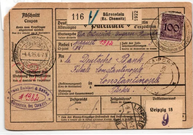 Deutsches Reich 343, 368 auf Paketkarte, Wintersportplatz Bärenstein #KD180