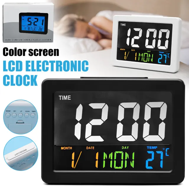 Bedside Digital Clock LED Large Screen Display Desk Table Time Temperature Alarm