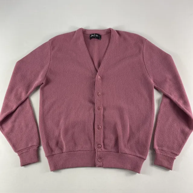 Vintage JANTZEN Cardigan Sweater Men’s Large Pink Knit Grandpa KURT Cobain USA