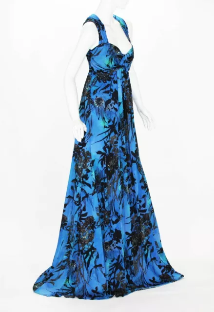 New ETRO Jersey Blue Black Floral Print Long Dress It. 44 - US 8/10