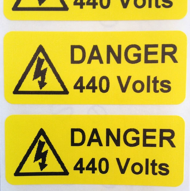 ELECTRICAL SAFETY WARNING Labels - 440V Voltage Labels - Yellow 50mm x ...