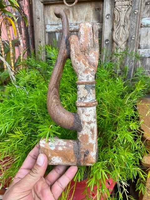Indian Old Antique Wooden Handcrafted Hand Gesture Figurine Statue 10x4"